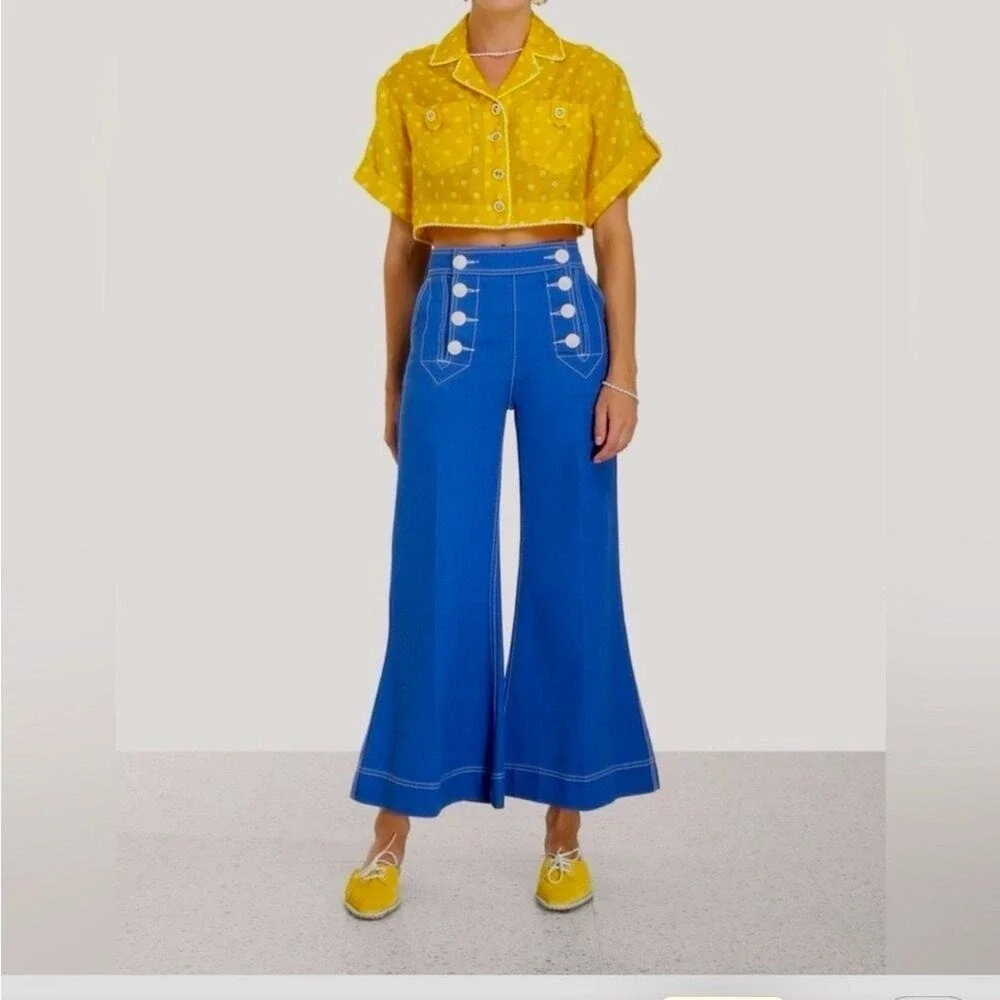 New! Zimmermann Jeans Sailor Pants Regatta Blue Denim Tide Cropped Flare 26